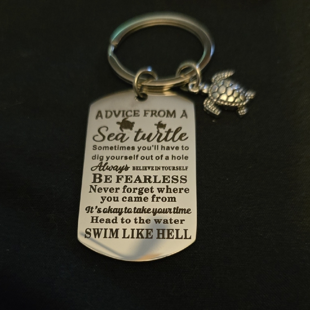 Sea Turtle Inspirational Keychain - Silver